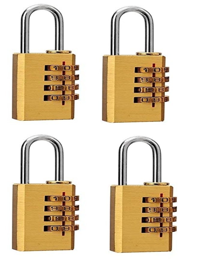SHB Set of 4-4 Digit Brass Number Lock Small Bag Lock Travel Lock Luggage Resettable Password Locks Combination Padlock (Pack of 4) - Image 1